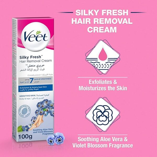 Veet Silky Fresh Hair Removal Cream for Body & Legs – Sensitive Skin, 400ml - Image 2