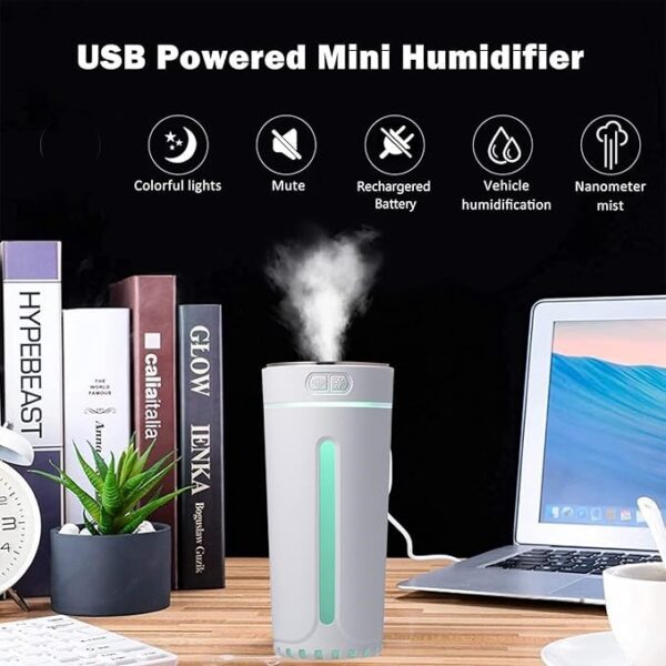 Air Humidifier with 7 Colors LED Night Light – USB Powered, 250ml Mini Ultrasonic Humidifier with Auto Shut-Off, Silent Operation & 2 Spray Modes for Car, Bedroom, Office - Image 6