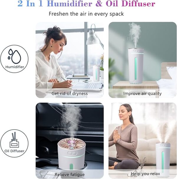 Air Humidifier with 7 Colors LED Night Light – USB Powered, 250ml Mini Ultrasonic Humidifier with Auto Shut-Off, Silent Operation & 2 Spray Modes for Car, Bedroom, Office - Image 5