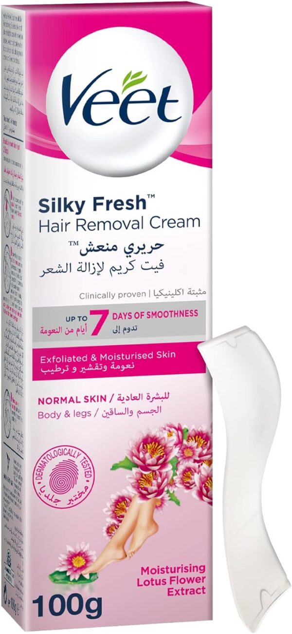 Veet Silky Fresh Hair Removal Cream for Body & Legs (Normal Skin) – Gently Scented with Lotus Flower Extract for Smooth, Odor-Free Skin – Available in the Philippines at BuyBayan.com - Image 2