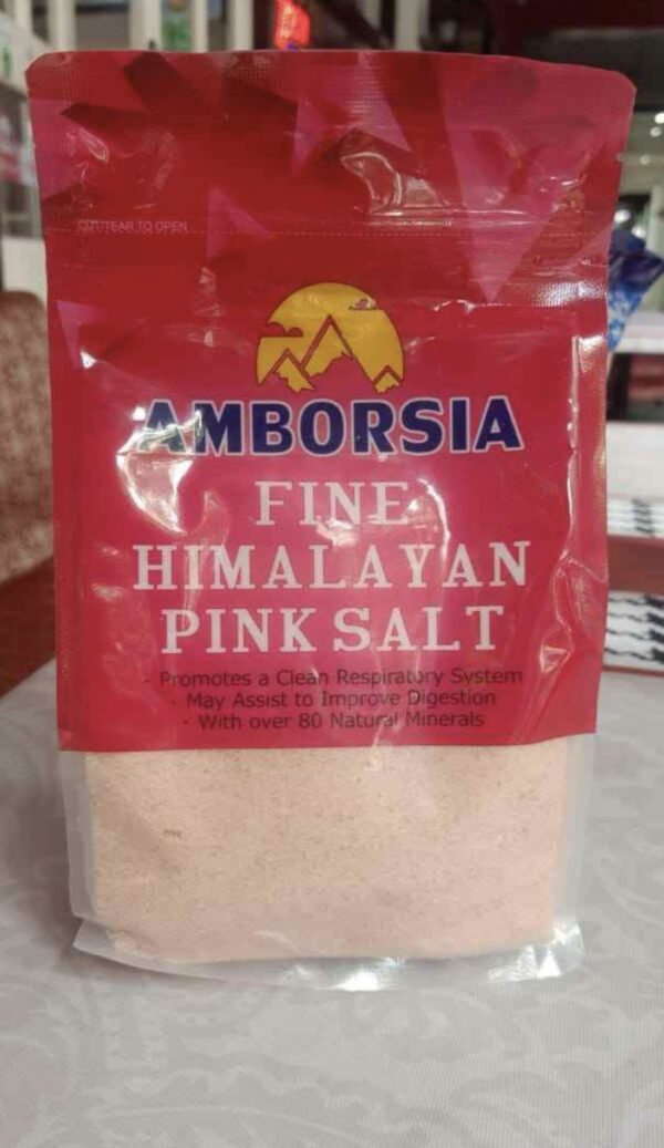 Himalayan Pink Fine Cooking Salt in a glass bowl